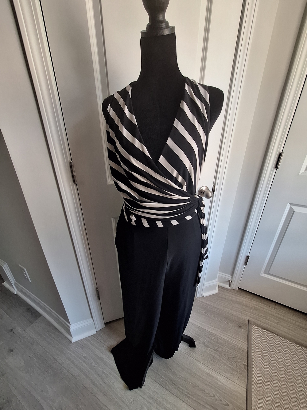 Ralph Lauren Black and White Striped Wrap Jumpsuit